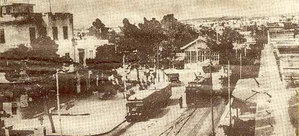 Συνοικία Κυπριάδη, τέλη δεκαετίας 1930. Ὁ σταθμός τῶν Τράμ.