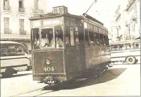 Athens, 1950's. The "green" tram of line 4, "Omonia-Rouf". The trams were run by the "Athens-Piraeus Tramways" company.