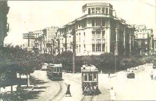 Thessalonika, 1950's. The tram, at the Tsimiski and Diagonios junction.